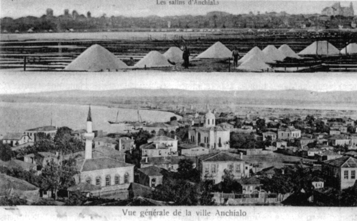 Carte poștală veche: salinele și orașul Anchialos în 1907